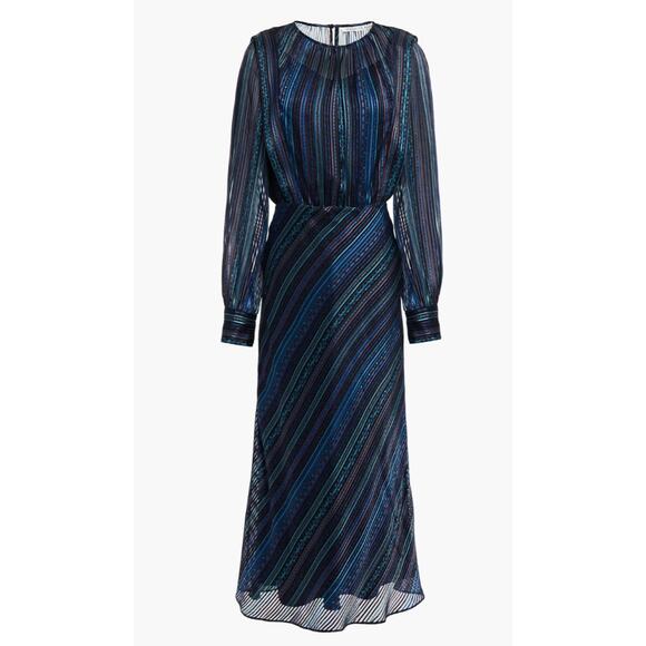 New Veronica Beard Dita Printed Devoré-satin Silk Midi Long Sleeve Dress size 4 - Picture 2 of 9